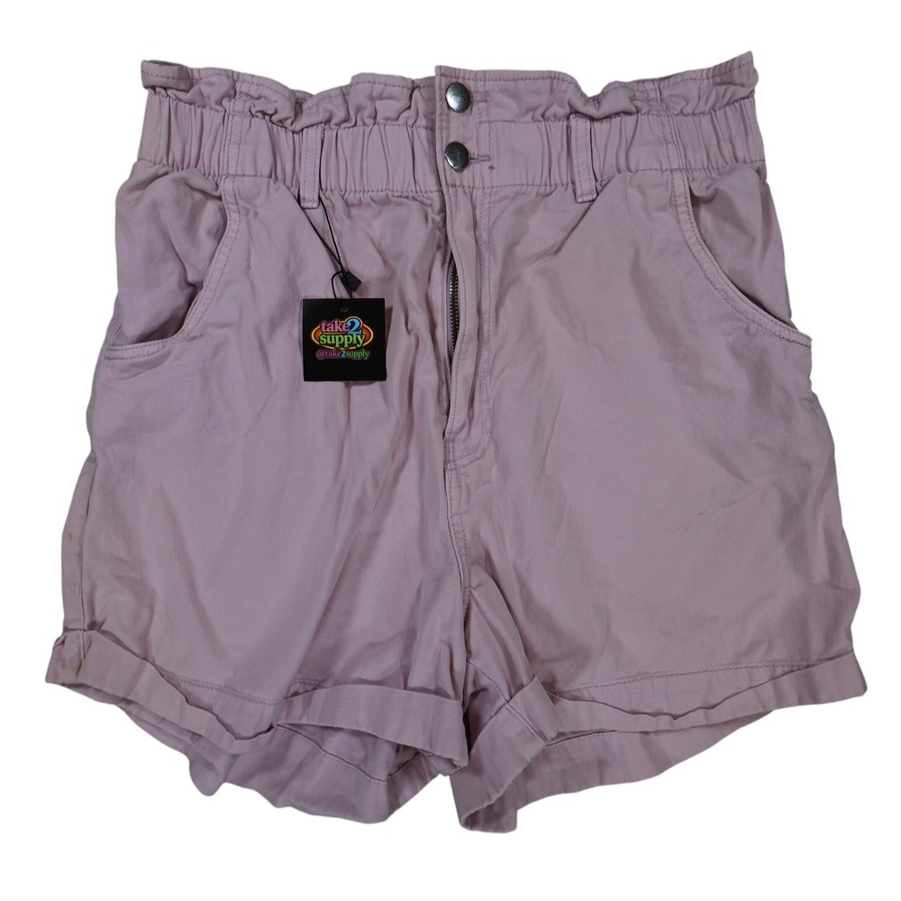 H&M Shorts Womens 12 Pink Excellent‎ Paperbag Waist Cotton Cuffed Casual